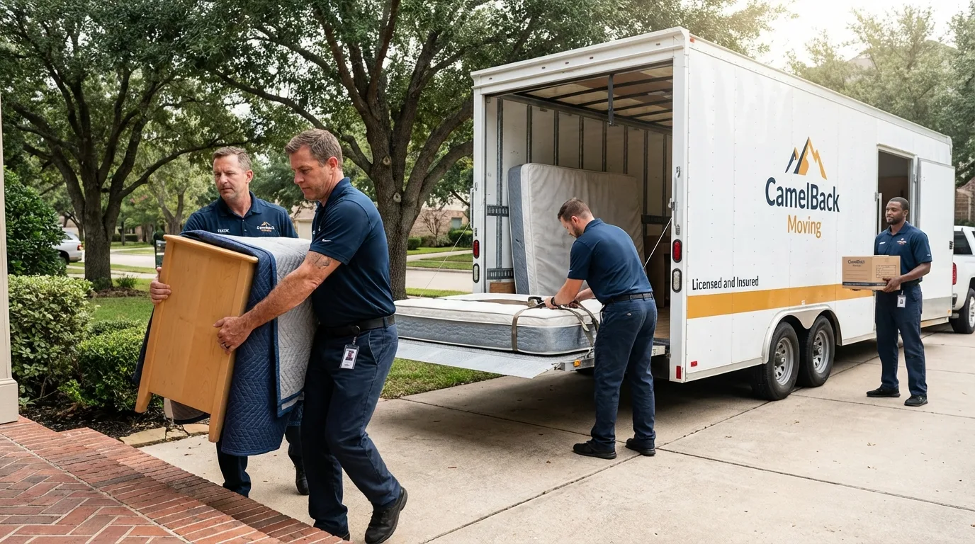 Crew loading residential truck for cross-state move from Princeton, MN