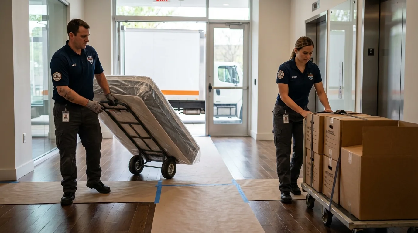 Professional apartment movers loading elevator in Princeton, MN